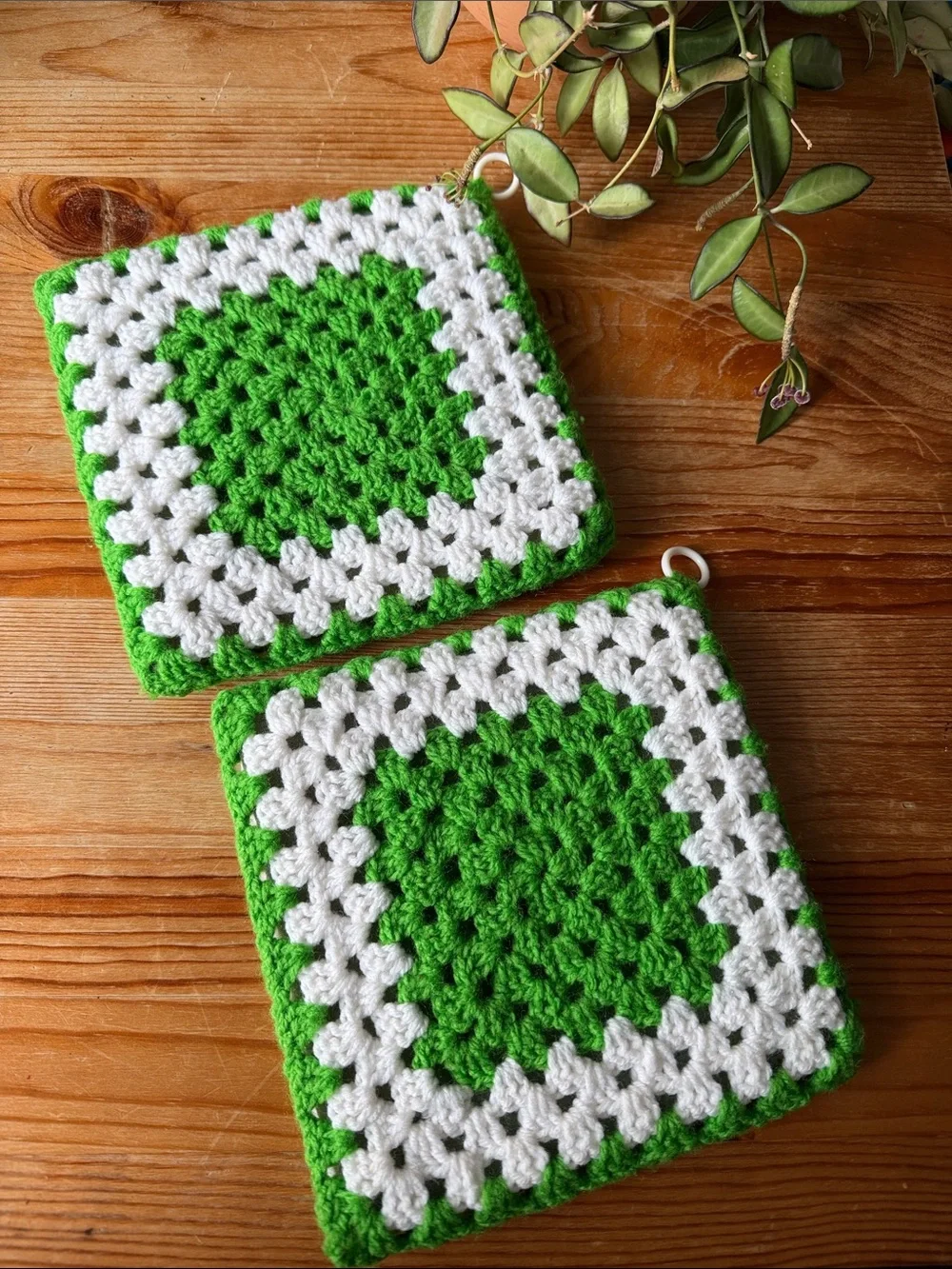Vintage Crochet Green & White Crochet Pot Holders